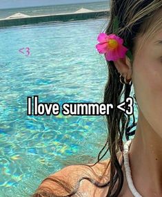 a girl with a flower in her hair and the words i love summer 3 on it