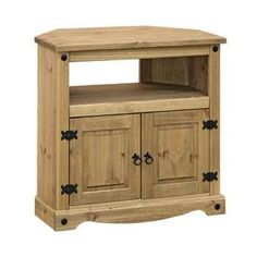 a wooden entertainment center with doors and drawers