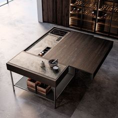 a modern coffee table in the middle of a room