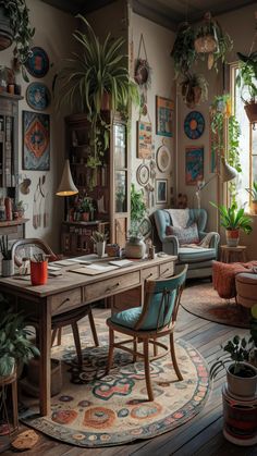 a living room filled with furniture and lots of plants