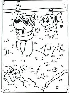 an animal dot to dot game with two dogs in the water and one dog on the ground