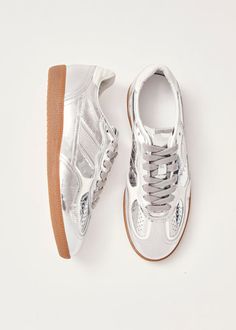 Tb.490 Rife Shimmer Silver Cream Leather Sneakers | ALOHAS 50th Clothing, Silver Sneakers, Vegan Boots, Sustainable Leather, Naha, Suede Sneakers, Leather Sneakers, Cow Leather, Leather Sandals