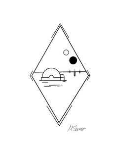 a black and white drawing of a diamond with an image of a car on it