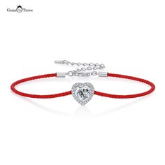 Lucky Red Rope Bracelet Elegant 1ct heart-shaped Moissanite bracelet with sparkling Zirconia accents. Features D color grade and VVS1 clarity, set in 925 silver with an 18K white gold plating. Adjustable for a perfect fit. Color Heart, Red Rope, Fine Jewelry Bracelets, Bangles Jewelry, Colorful Heart, Heart Bracelet, Heart Charm Bracelet, Jewelry Party, Wholesale Jewelry