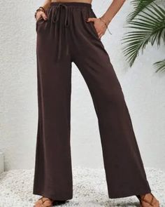 Wide Leg Drawstring Pants - Burnt Umber / S Wide Leg Drawstring Pants, Shoes With Jeans, Drawstring Pants, Jeans Dress, Tumble Dryer, Loafer Flats, Care Instructions, Shoe Boots, Wide Leg