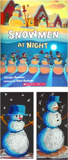 the snowmen at night book is shown in three different pictures, one with an image of