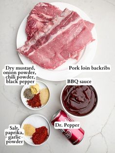 ingredients to make barbecue ribs laid out on a white plate with text overlay that says, how to use bbq sauce