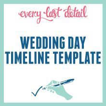 the wedding day time line is displayed in blue and white with pink writing on it