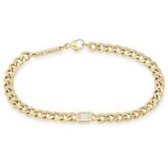 14k gold medium hollow curb chain bracelet with a bezel set emerald cut diamond - available in size 6.5" or 7". Emerald Cut Diamonds, Emerald Cut, Emerald Diamond, Ring Size Guide, Diamond Sizes, Bezel Setting, Bracelet Sizes, White Diamond, Chain Bracelet