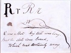 an ink drawing of a rat on top of a piece of paper with writing underneath it