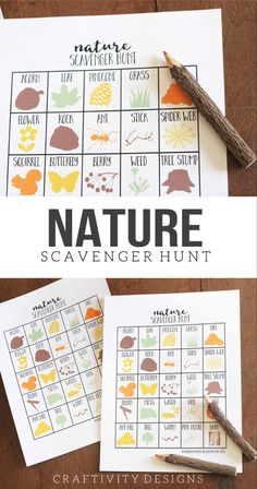 a printable nature scavenger hunt for kids to practice their writing and spelling skills