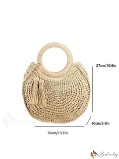 BirdinBag - Stylish Tassel Straw Beach Bag with Top Ring Decoration - Perfect for Summer Vacation Summer Tote Bag Fashion Accessory, Large Capacity Summer Fashion Bag, Handheld Crochet Bag With Detachable Handle For Vacation, Summer Beige Bags As Fashion Accessory, Beige Summer Fashion Bag, Beach Bucket Crochet Bag With Detachable Handle, Travel Bags With Tassels For Beach Season, Summer Bags With Top Handle, Summer Top Handle Bags