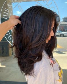 Medium Length Hair With Layers Not Styled, Layered Long Hair Face Framing Straight Brunette, Face Framing Layers Before And After, Mid Length With Long Layers, Concave Layers Medium Lengths, Mis Length Haircut With Layers, C Shape Haircut Medium, Short Layered Hair With Face Framing, Midi Flick Haircut