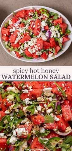 a salad with watermelon and feta cheese