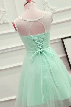 Cute Mint Green Tulle Short Party Dress with Lace Applique, Homecoming Dress Dress With Applique, Cute Homecoming Dresses, Green Tulle, Tulle Homecoming Dress, Color Rush, Make Your Own Dress, Short Party Dress, Lace Homecoming Dresses, Short Prom Dress