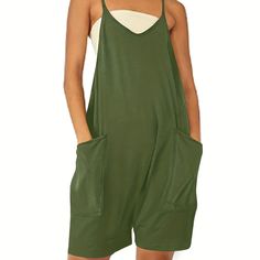 variants15 Green Vacation Jumpsuits With Pockets, Green Jumpsuits With Pockets For Vacation, Green Jumpsuits And Rompers With Pockets For Vacation, Summer Short Length Jumpsuits And Rompers With Pockets, Green Solid Color Jumpsuits And Rompers For Vacation, Solid Color Cotton V-neck Jumpsuits And Rompers, Cotton V-neck Jumpsuit In Solid Color, Green V-neck Casual Jumpsuits And Rompers, Casual Short-length Jumpsuits And Rompers For Vacation