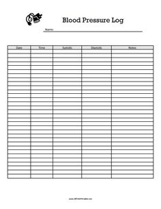 Free Printable Blood Pressure Log. Free Printable Blood Pressure Log in PDF format. If you need to track your blood pressure on a monthly basis, this log can be of great help. Blood pressure taken at the Doctor's office sometimes are no accurate and don't reflect your real health condition. This is why is so important to keep track of Blood Pressure Numbers, Blood Pressure Symptoms, Blood Pressure Food