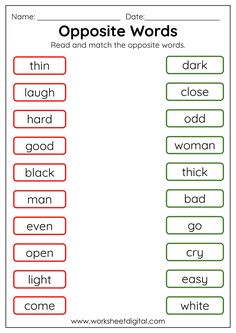 opposite and opposite words worksheet for kids to practice their english language workbook