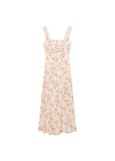 Floral dress with bow neckline -  Women | Mango USA Dresses Bow, Mango Outlet, Decorative Bows, Design Floral, Wide Straps, Girly Girl, Dress With Bow, Spring Dresses, Side Zip