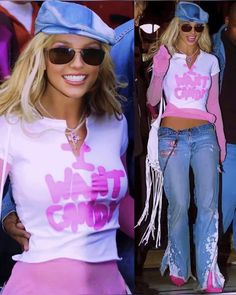 a woman in pink and white shirt and jeans