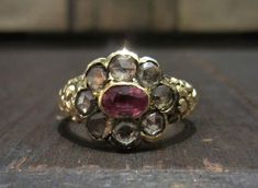 Georgian Pink Sapphire and Rose Cut Diamond Ring 14k c. 1820 | Bavier Brook Antique Jewelry Georgian England, Period Jewelry, Georgian Ring, Three Wishes, Rose Cut Diamond Ring, Georgian Jewelry, Rosecut Diamond Ring, Metal Works, Antique Ring