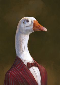 a painting of a goose wearing a suit and glasses