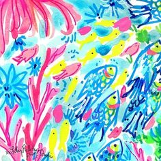 watercolor painting of colorful tropical fish and corals