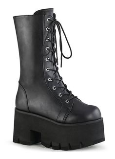 ASHES-105 Demonia Boots, Platform Combat Boots, Gothic Boots, Demonia Shoes, Black Vegan, Black Platform, Chunky Boots, Mid Calf Boots, Platform Boots