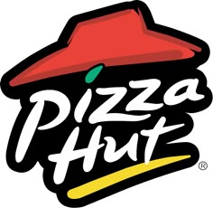 the pizza hut logo is shown on a yellow background with black and white lettering that reads,'pizza hut '