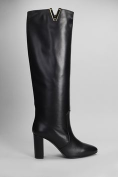 High heels boots in black leather, almond toe, heel 85mm, Side detail, 100% leather, Made in Italy High Heel Calf Leather Boots For Office, Office High Heel Calf Leather Boots, Calf Leather High Heel Boots For Office, Office High Heel Boots In Calf Leather, Luxury Heeled Boots With Sculpted Heel For Office, Calf Leather High Heeled Boots For Office, Classic Calf Leather Heeled Boots For Evening, Classic Evening Heeled Boots In Calf Leather, Sleek Calf Leather Heeled Boots For Formal Occasions