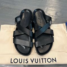 Louis Vuitton Men’s Sandals - New, With Dust Bag - Size: Lv 10 (Us 11) - Color: Black - Leather With Rubber Sole Reasonable Offers Only Please! Luxury Leather Business Sandals, Luxury Leather Sandals For Business, Luxury Sandals For Men, Luxury Leather Men's Slip-ons, Lv Slides, Men’s Louis Vuitton, Louis Vuitton Sandals 2022, Louis Vuitton Slides, Louis Vuitton Shoes Men $250