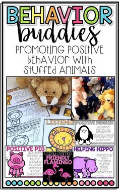 behavior buddies poster with pictures of stuffed animals and other things to be used in the classroom