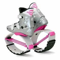 a pair of roller skates with pink and white wheels on the bottom one wheel