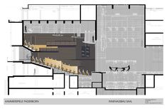 the floor plan for an airport terminal with people walking and sitting on benches in front of it