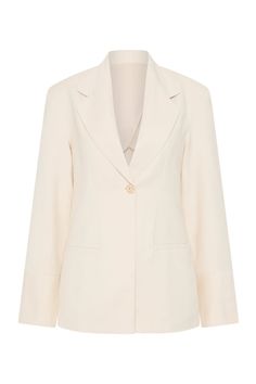 A tailored blazer with a single button closure, crafted from a Linen blend fabrication in a neutral hue. With classic detailing and stitching, style with the matching Soleil Trouser for a refined yet relaxed approach to suiting. Business Casual Blazer Dress With Notch Lapel, Beige Tailoring Blazer With Concealed Placket, Beige Blazer With Concealed Placket For Tailoring, Structured Beige Blazer For Business, Cream Single Breasted Blazer With Notch Lapel, Chic Sport Coat With Notch Lapel And Hidden Buttons, Chic Tailored Blazer With Hidden Button Closure, Cream Single-breasted Blazer For Tailoring, Semi-formal Spring Blazer With Structured Boning