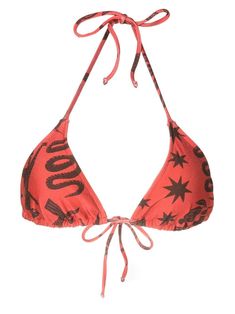 red/black stretch-design all-over graphic print triangle cup halterneck tie fastening rear tie fastening Be mindful to try on swimwear over your own garments. Red Triangle Halter Top For Sunbathing, Printed Triangle Top Swimwear For Party, Red Halter Top For Summer Beachwear, Red Triangle Halter Top For Beach, Red Tropical Halter Neck Swimwear, Adjustable Red Halter Neck Swimwear, Red Adjustable Halter Neck Swimwear, Red Triangle Top Swimwear With Adjustable Straps, Red Bohemian Printed Swimwear