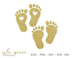 two gold footprints with hearts on them and the words la grace svg png dxf eps