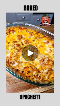 the baked dish has cheese and meat on it, as well as an image of someone's face