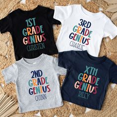 Customize this new grade, back to school shirt gift idea for your genius. For first day of school, school field trips, 100 days of school, graduation or a new grade. Perfect name tee outfit for everyday use in or out of classroom. Hello class t-shirt for first, second, third, fourth, fifth, sixth grade and more.It's more than a fashion statement; it's a feeling. This inspirational t-shirt will make you feel positive, comfortable, empowered, and confident. We make sure to print only on high-quali Personalized Short Sleeve T-shirt For Back To School, Personalized T-shirt For End Of School Year, Customizable T-shirt For Back To School Events, Educational Letter Print T-shirt For School Events, Customizable School Spirit T-shirt For Birthday, School Spirit T-shirt For Birthday And Back To School, Customizable School Spirit T-shirt For Back To School, Customizable T-shirt For School Events, Customizable T-shirt For School Events And Back To School