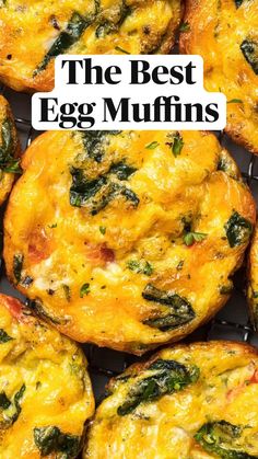 egg muffins with spinach and cheese in the middle on a cooling rack