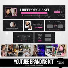 a black and pink website design for a beauty brand with multiple images on the front