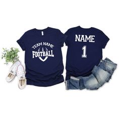 This Custom Sports Team shirt will get you ready to show your love of football with the personalized name and jersey number on the front and back. Multiple sizes available on Navy, Royal Blue, Black, Red and Gray. Perfect any Football Cheering Family or to wear as matching family shirts at your next Game or event! I've even had personalization requests on the back for wedding announcements as Couples shirts and sibling announcements on the toddler/youth shirts. You can customize the front and ba Gold And Royal Blue, Custom Football Shirts, Family Football, Wrestling Shirt, Football Jersey Shirt, Couples Shirts, Wrestling Shirts, Wrestling Mom, Matching Family Shirts