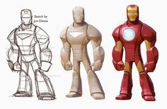 three different types of iron man paper toys