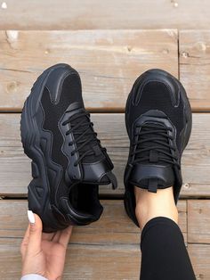 2024 Spring Summer New Style Casual Sports Shoes Breathable Chunky Sneakers Women Fashionable Soft Sole Running Shoes Women Footwear Black Sporty    Plain    Women Shoes, size features are:Bust: ,Length: ,Sleeve Length: Gym Shoes Black, Black Running Shoes Aesthetic, Black Tennis Shoes Outfit, Plateau Sneaker, Tennis Shoes Outfit, Sport Shoes Women