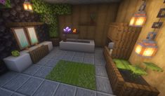 a minecraft living room is shown in this image