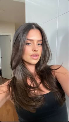 Brown Layered Hair, Brunette Hair Cuts, Rambut Brunette, Brown Hair Looks, Brown Hair Inspo, Hair Inspiration Long, Haircut Inspo, Hairstyles For Layered Hair, Brown Hair Balayage