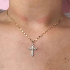 14K Gold Diamond Cross Pendant Necklace Pave Set Natural Round 0.17 CT Model Number: SDL55026011RDWY Studded Necklace, Diamond Cross, Diamond Cross Pendants, Eternity Band Ring, Deco Jewelry, Cross Pendant Necklace, Pendant Rings, Art Deco Jewelry, Eternity Ring