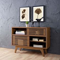 Modway Render Mid-Century Modern Two-Tier Display Stand in Oak Vinyl Record Display, Wood Display Stand, Door Displays, Entryway Storage, Modern Tv Stand, Modway Furniture, Display Storage, Adjustable Shelf, Wood Display