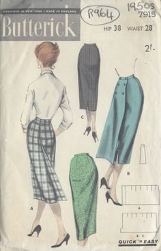 an old sewing pattern for women's skirt and pants, from the 1950's