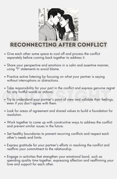 Reconnecting after conflict ✨ List Of Needs In A Relationship, Questions To Reconnect With Husband, How To Reconnect With Your Boyfriend, How To Resolve Conflict Relationships, How To Be A Better Partner, Reconnecting With Spouse, Writing Conflict, One Real Person Is Enough, Happy Marriage Tips